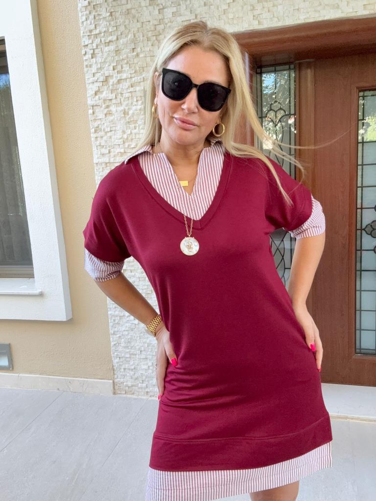 Anchor Bordo Gömlek Elbise