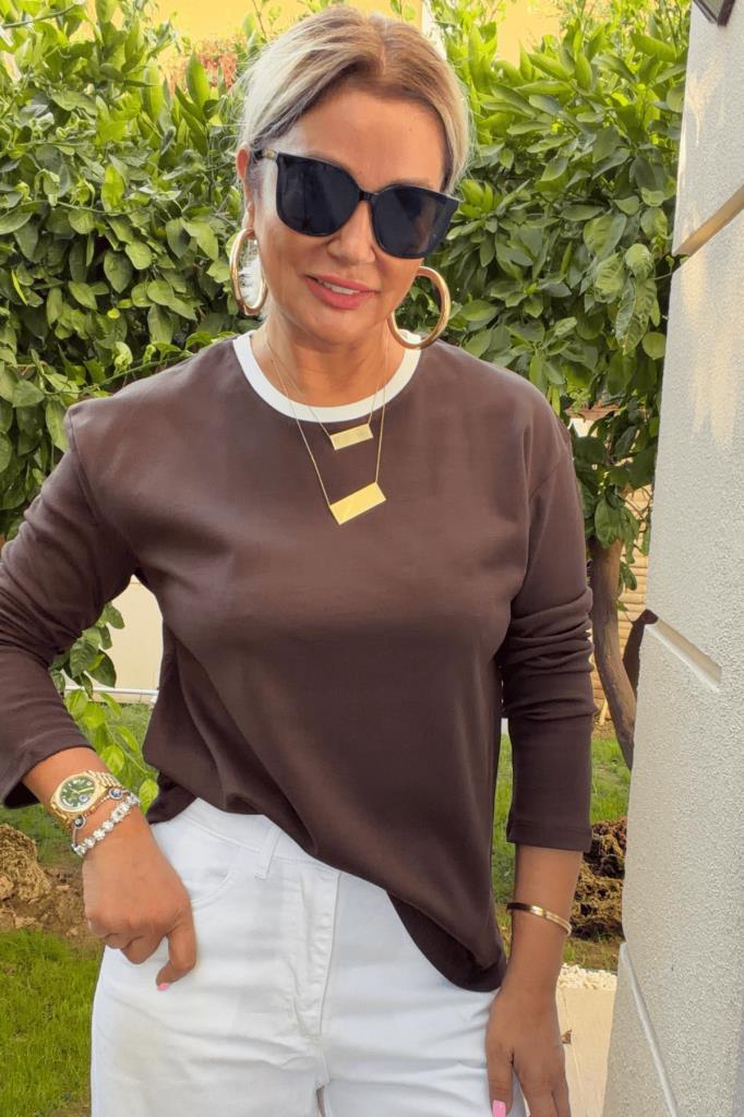 Ashley Biyeli İthal Modal Kumaş Basic Bluz Kahve