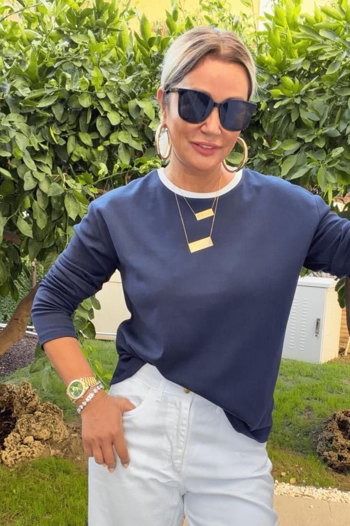 Ashley Biyeli İthal Modal Kumaş Basic Bluz Lacivert