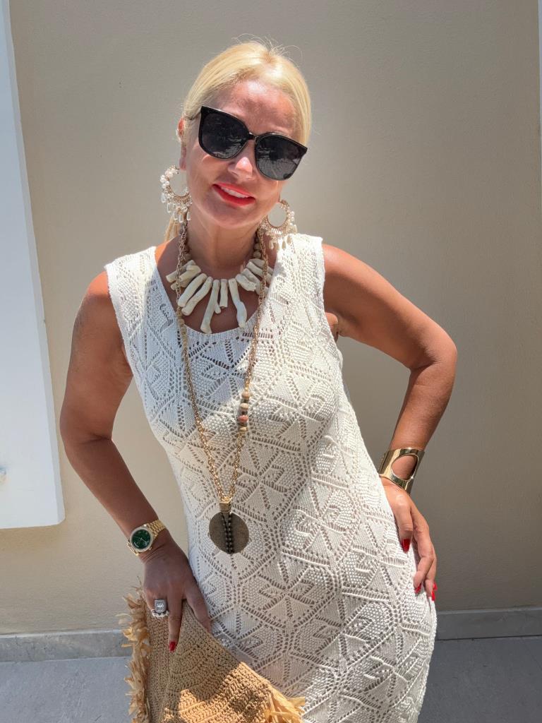 Bells Ekru Astarsız Triko Örme Elbise