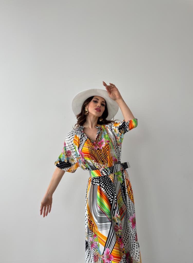 Bellua Turuncu Desen Elbise