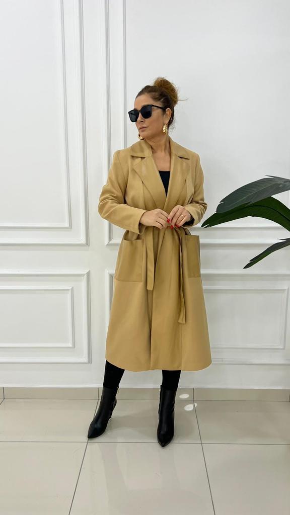 Breysa Kadın Camel Deri Kaşe Kaban