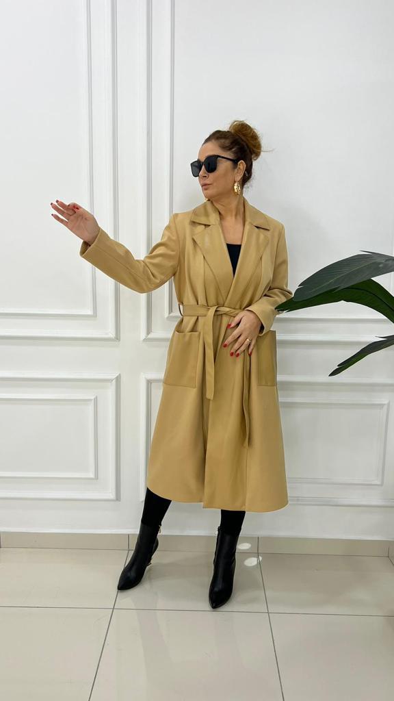 Breysa Kadın Camel Deri Kaşe Kaban