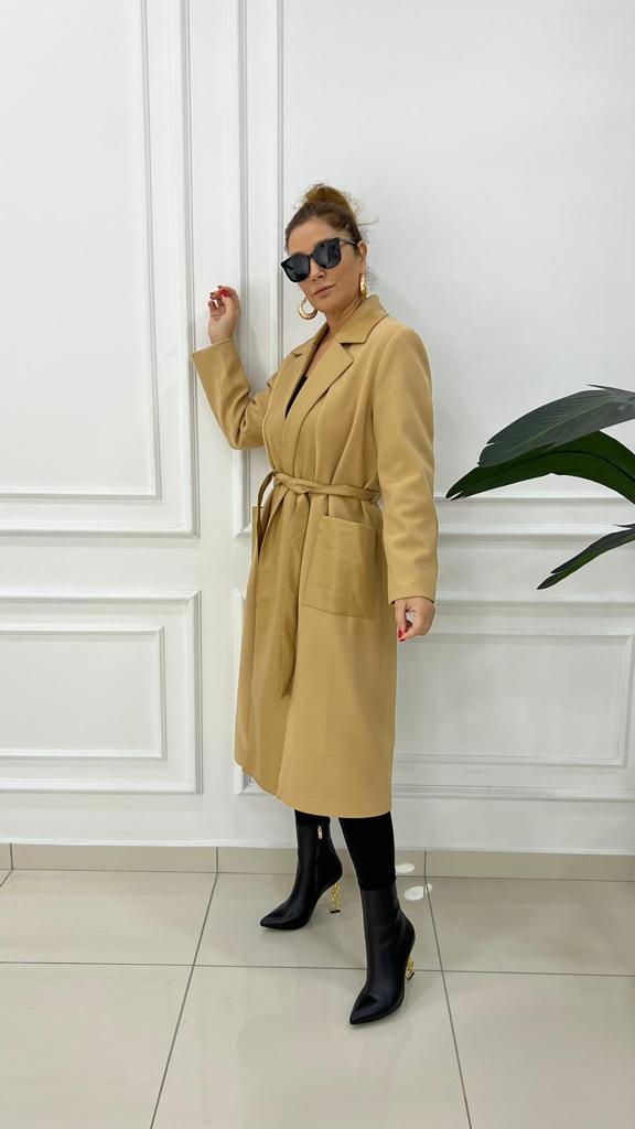 Breysa Kadın Camel Deri Kaşe Kaban