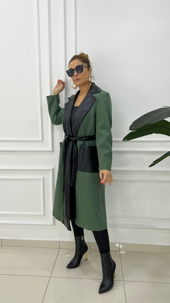 Breysa Kadın Haki Deri Kaşe Kaban