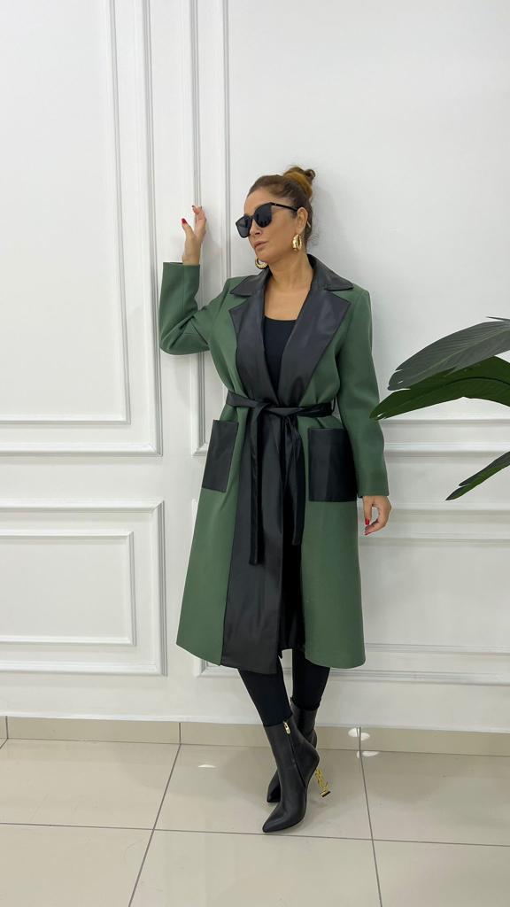 Breysa Kadın Haki Deri Kaşe Kaban