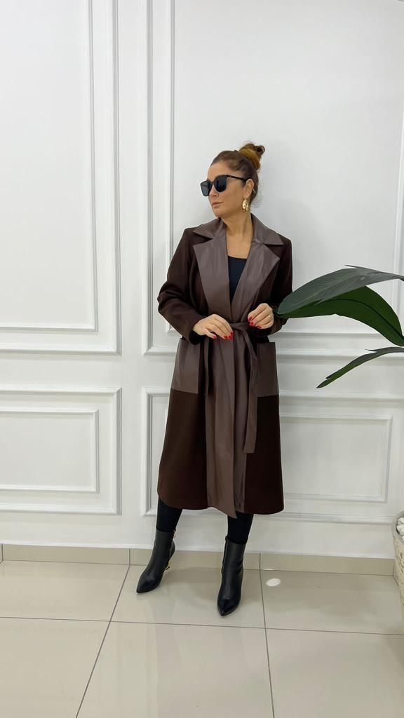 Breysa Kadın Kahve Deri Kaşe Kaban