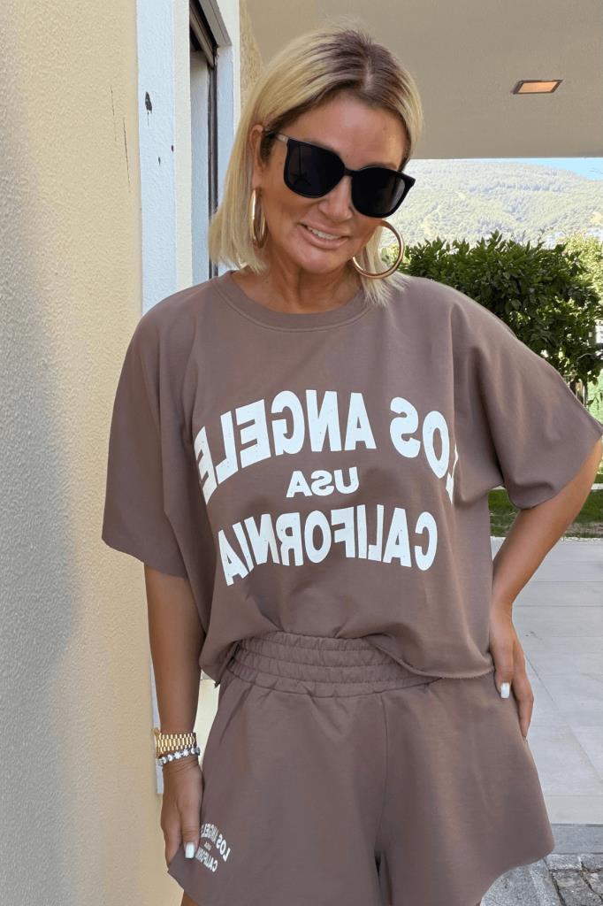 Bubble Şortlu Takım Kahve