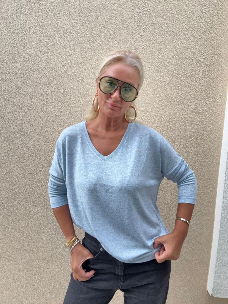 Clista V Yaka Bebe Mavi Triko