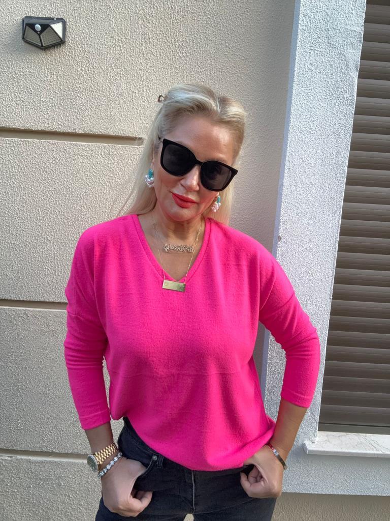 Clista V Yaka Fuşya Triko