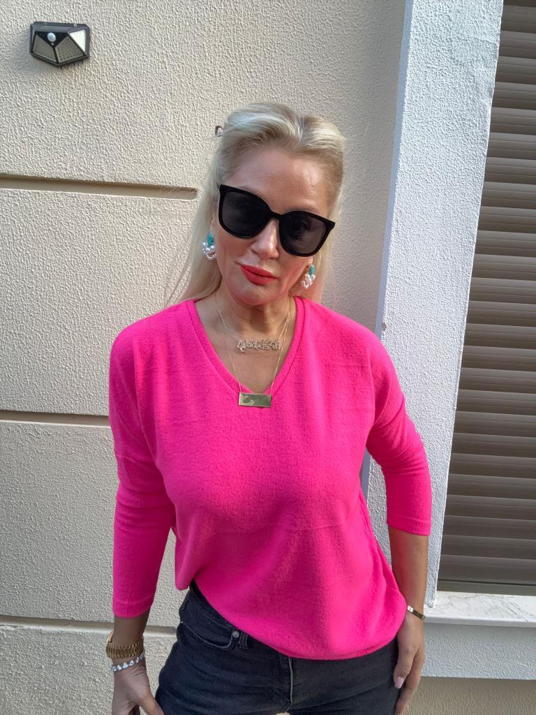 Clista V Yaka Fuşya Triko