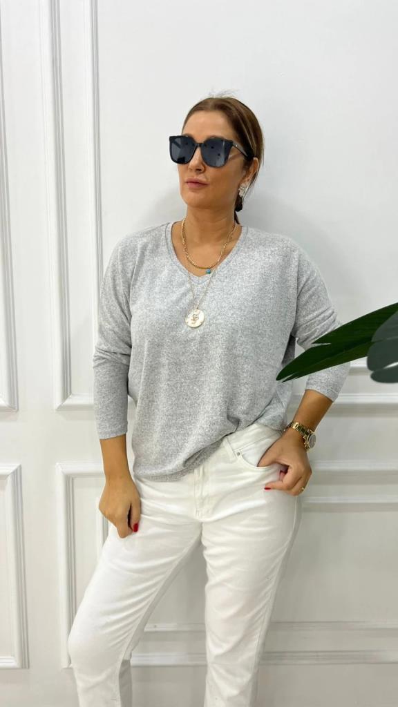 Clista V Yaka Gri Triko