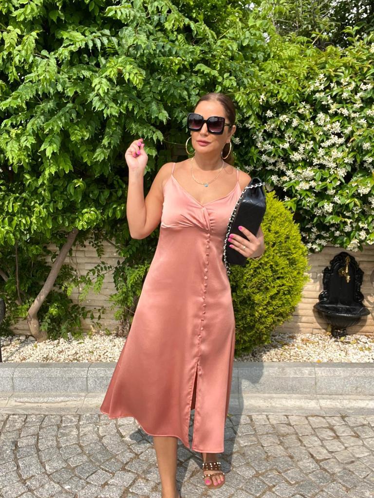 Cossa Kadın Somon Saten Elbise