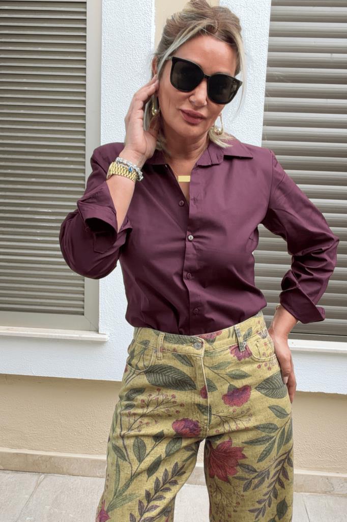 Debra Slim Fit Poplin Kumaş Gömlek Mürdüm