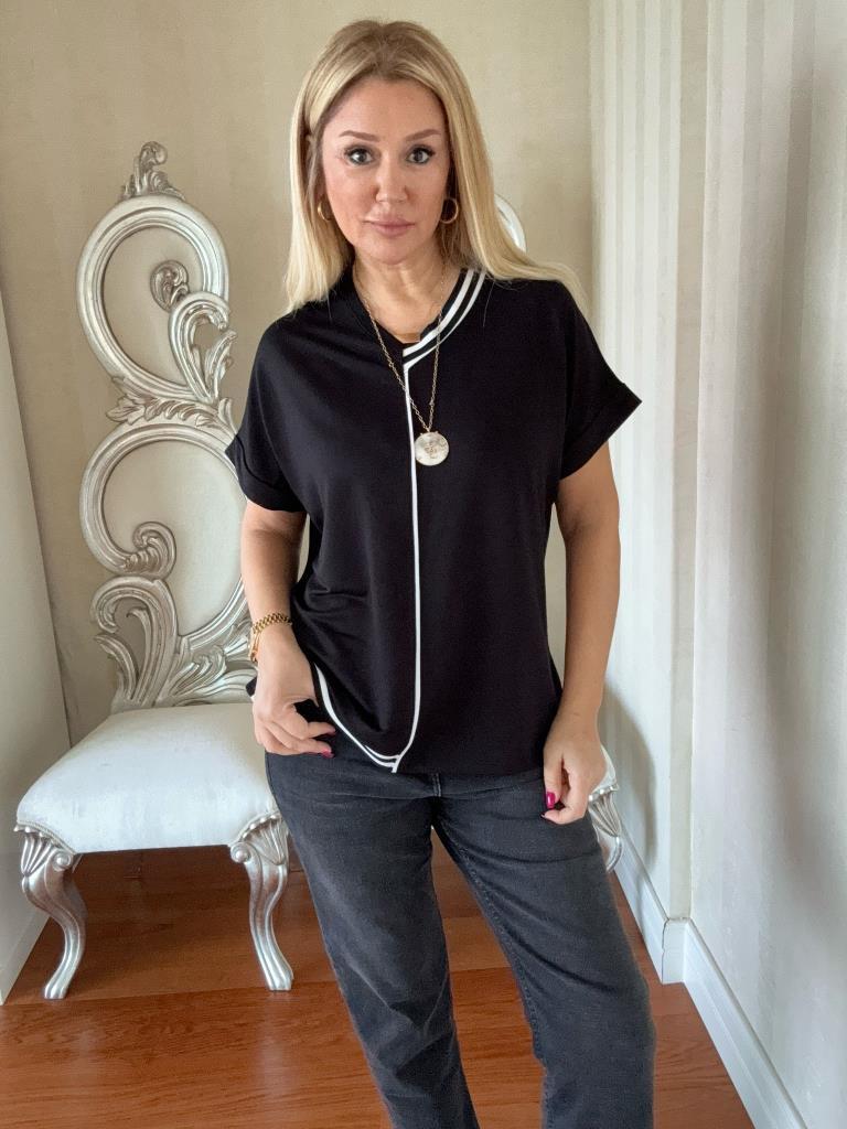 Elina Ribanalı V Yaka Siyah Bluz