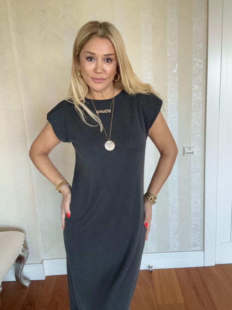 Fhelda Antrasit Omuz Vatkalı Elbise