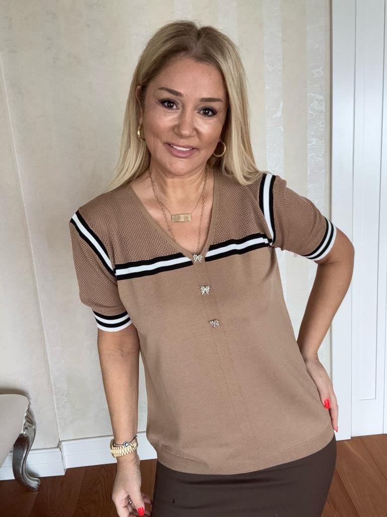 Fiyona Camel Büyük Beden Triko