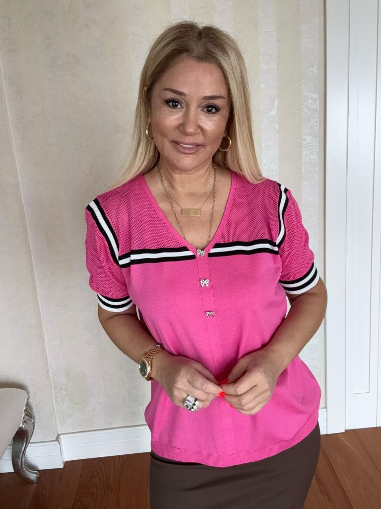 Fiyona Pembe Büyük Beden Triko