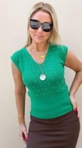 Fonde Yeşil Taşlı Triko