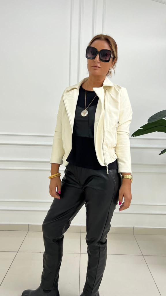 Gelna Kadın Ekru Deri Ceket