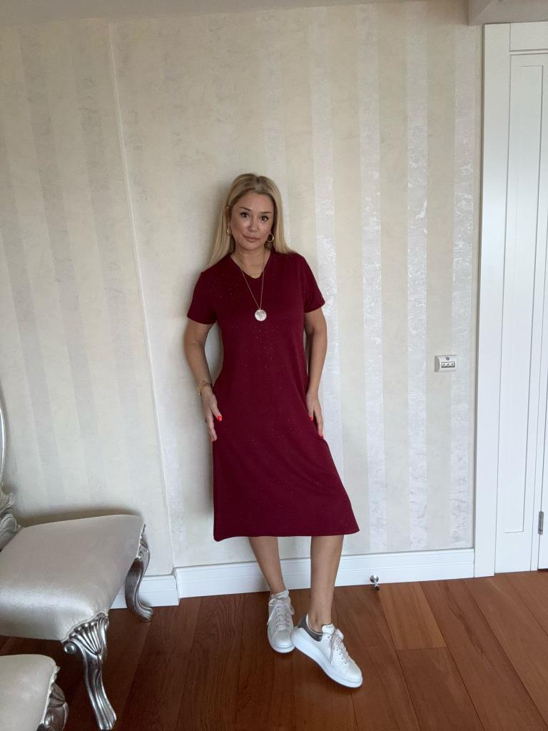 Jasse Bordo Taşlı Elbise