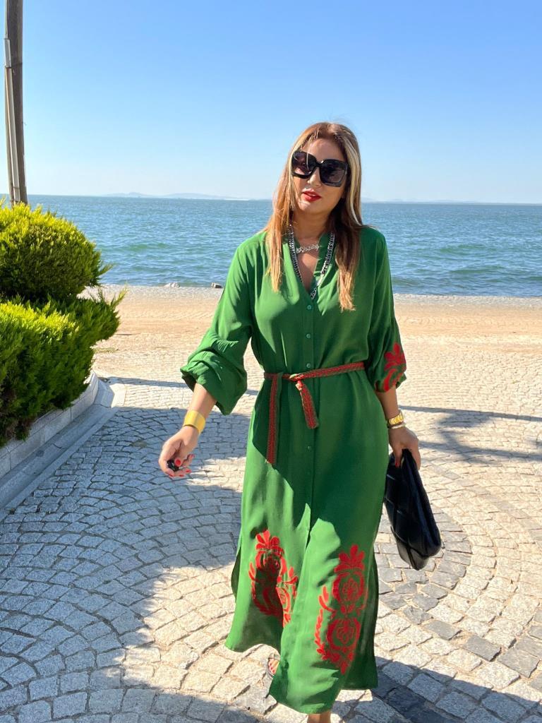 Lalisa Kadın Yeşil Otantik Desen Elbise