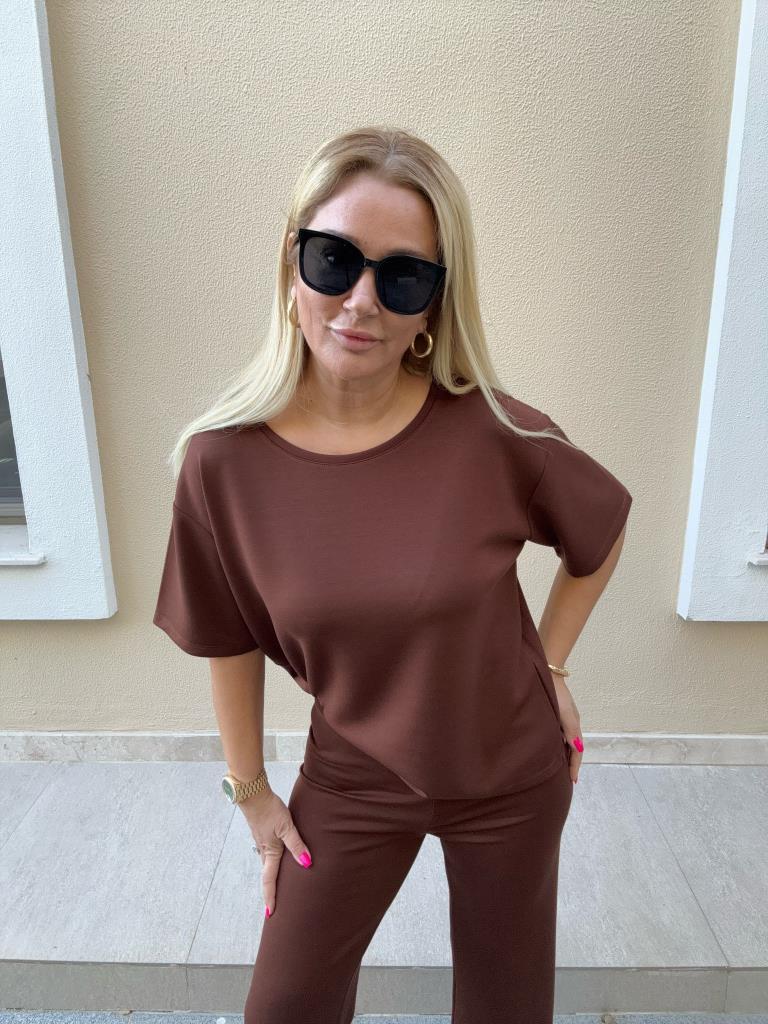 Lambrage İthal Kumaş Kahverengi Takım