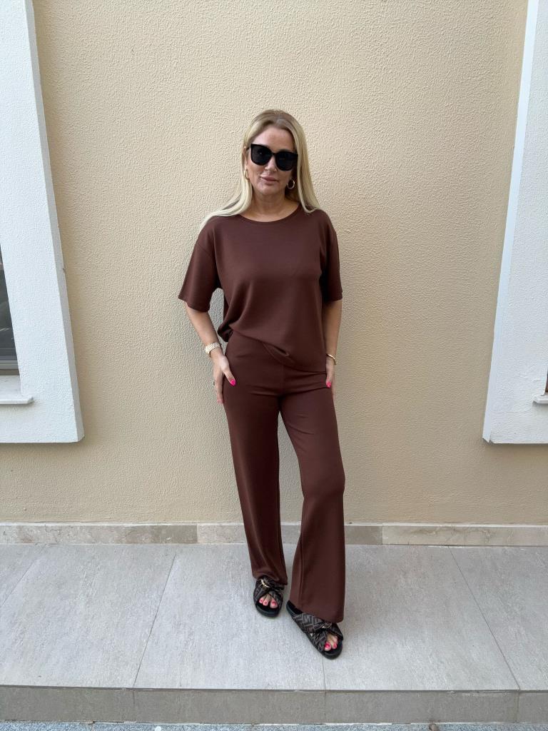 Lambrage İthal Kumaş Kahverengi Takım