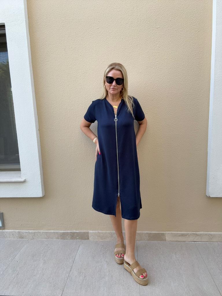 Leoni Lacivert Fermuarlı Elbise