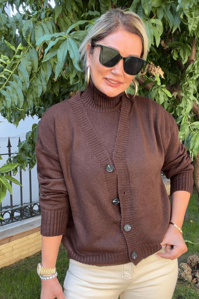 Marcella Triko Hırka & Balıkçı Yaka Atlet Takım Acı Kahve
