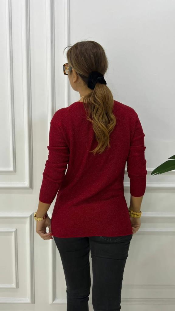 Melna Kadın Bordo Simli Triko