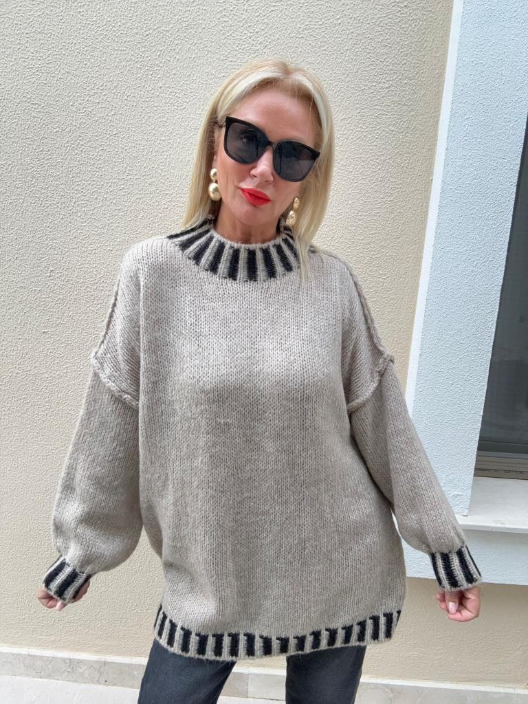 Napo Balıkçı Yaka İthal Bej Kazak