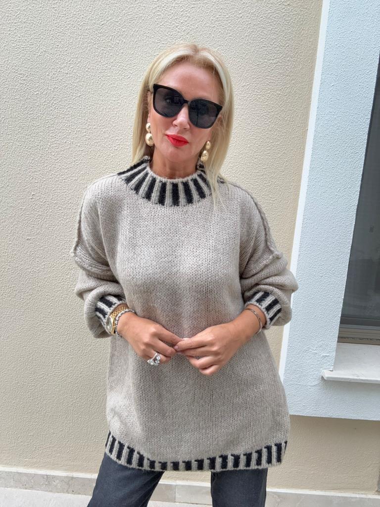 Napo Balıkçı Yaka İthal Bej Kazak