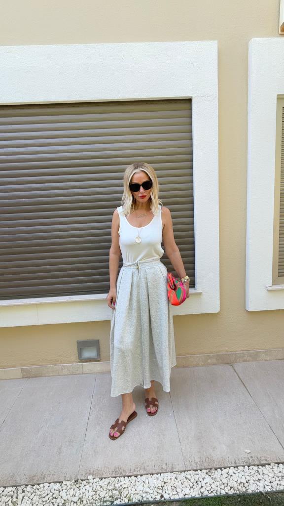 Nira Kiloş Kesim Fermuarlı Etek Gri