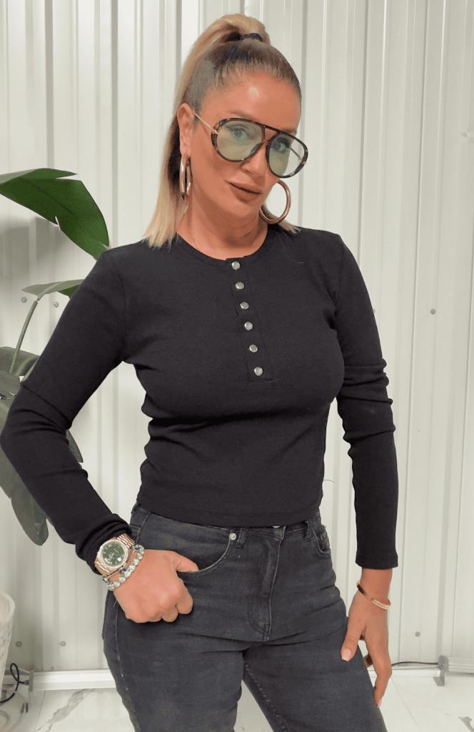 Nuvessa Ribanalı Bluz Siyah