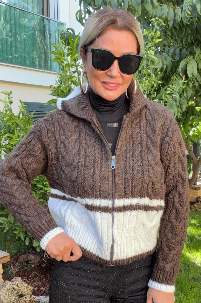 Perosy Fermuarlı Hırka Kahve