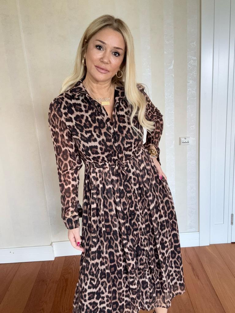 Punch Kahve Leopar Desenli Elbise
