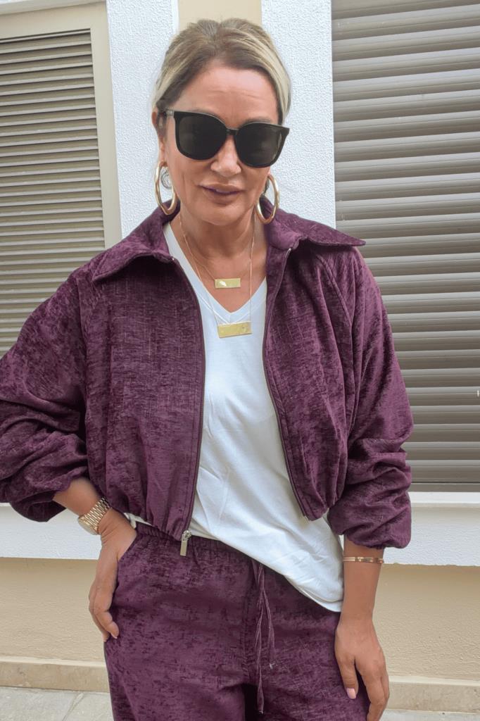 Raven Bomber Ceketli Kadife Takım Bordo