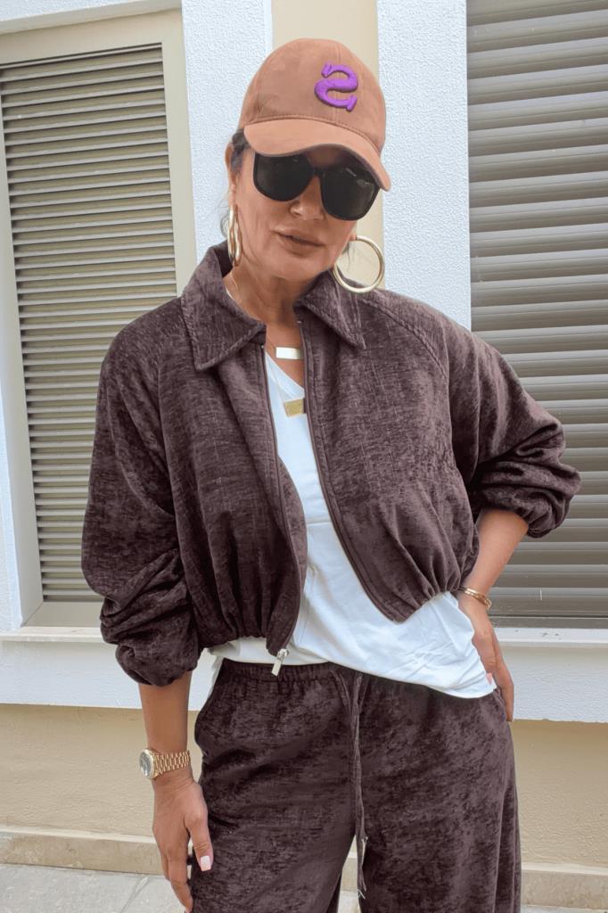 Raven Bomber Ceketli Kadife Takım Kahve