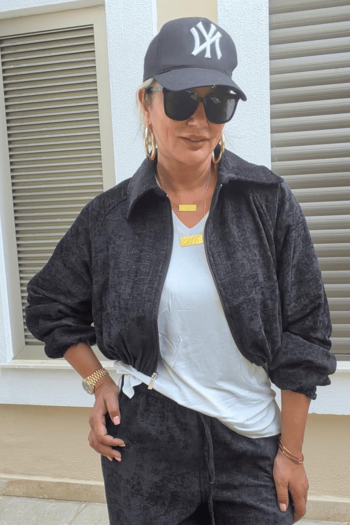 Raven Bomber Ceketli Kadife Takım Siyah