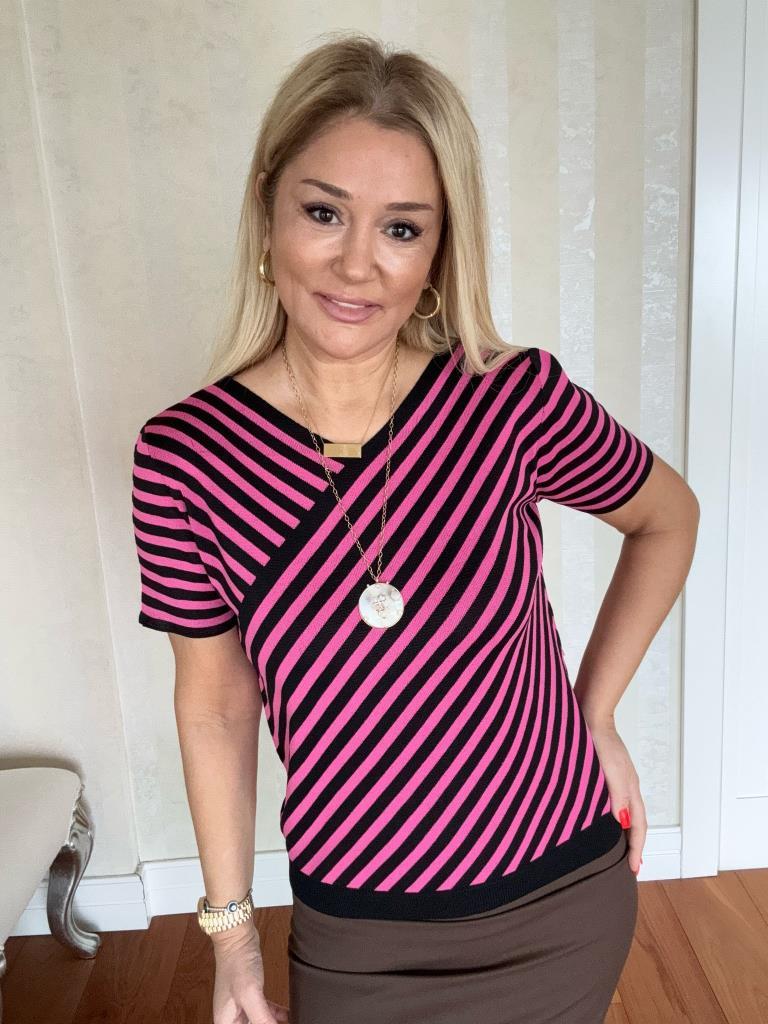 Raw Siyah-Fuşya Triko