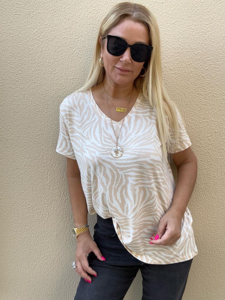 Sedy Ekru Zebra Desen T-shirt