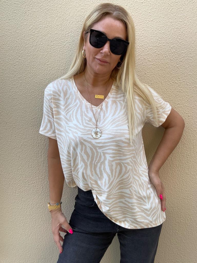 Sedy Ekru Zebra Desen T-shirt