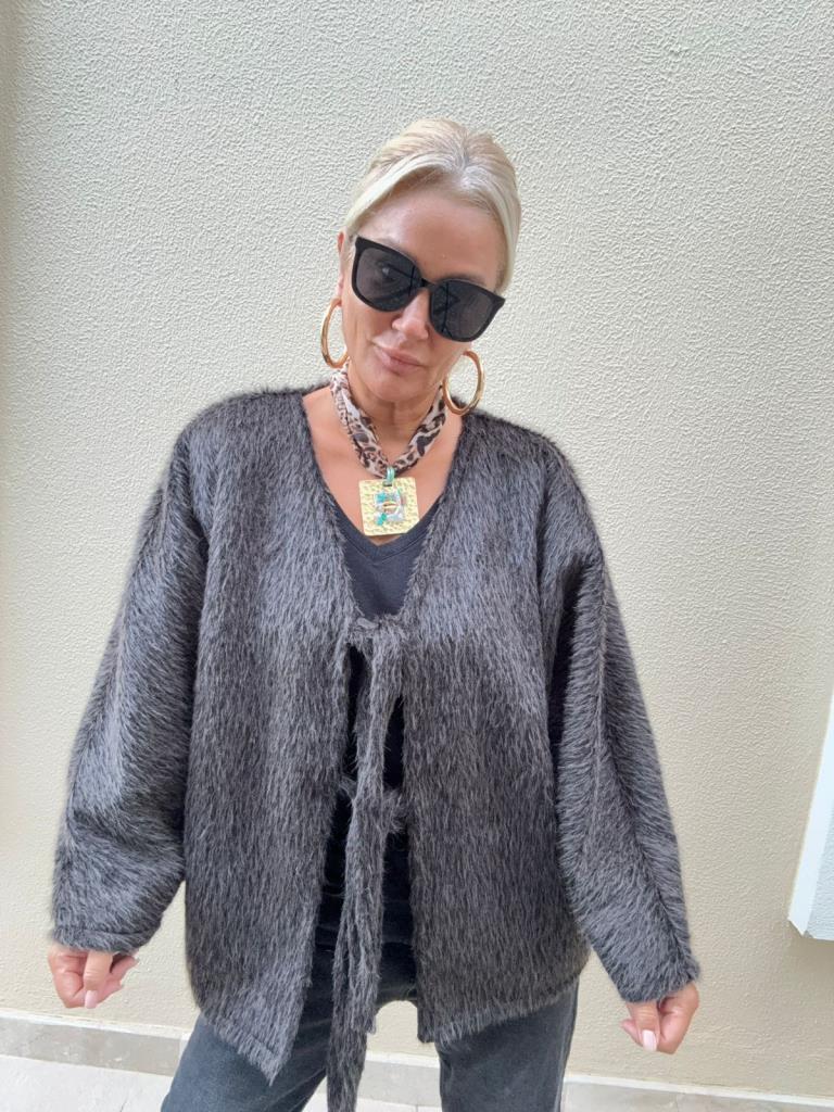 Senteka Koyu Füme Bağlamalı Kırçıllı Ceket