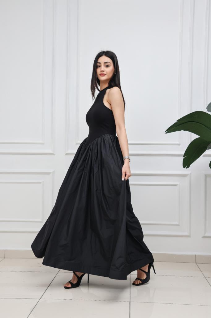 Sisco Özel Tasarım Siyah Tafta Elbise