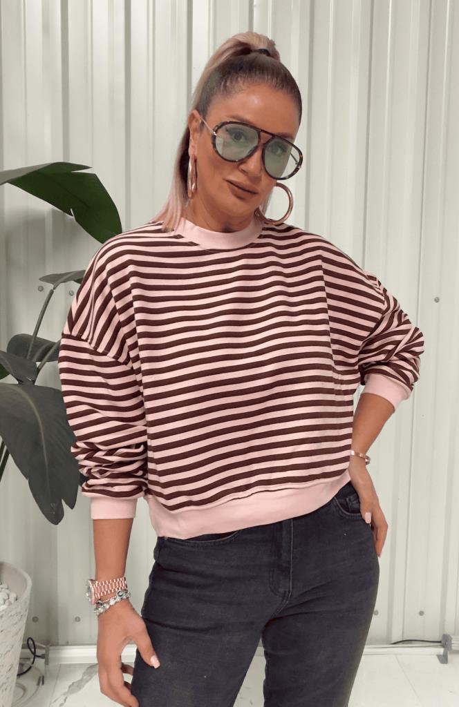 Sivertka Çizgili Sweat Pembe