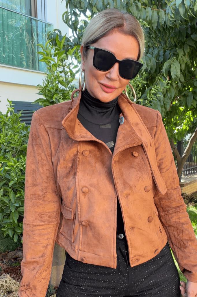 Sylvie Süet Slim Fit Mont Camel