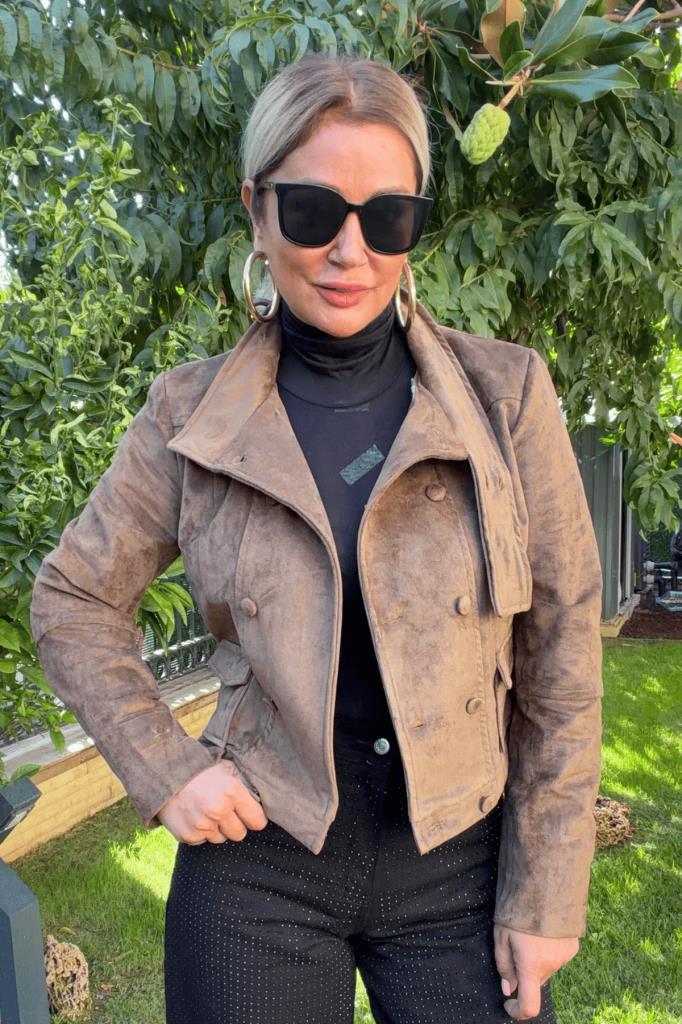 Sylvie Süet Slim Fit Mont Haki