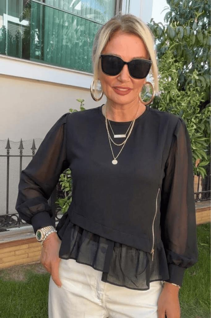 Tasky Şifon Detaylı Modal Bluz