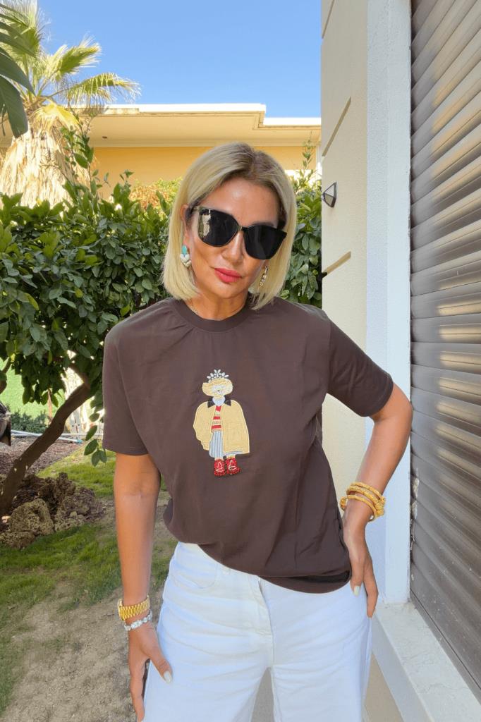 Tetty Nakışlı Tshirt Kahverengi